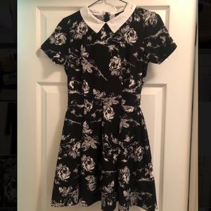 Black and white floral dress with white neckline
